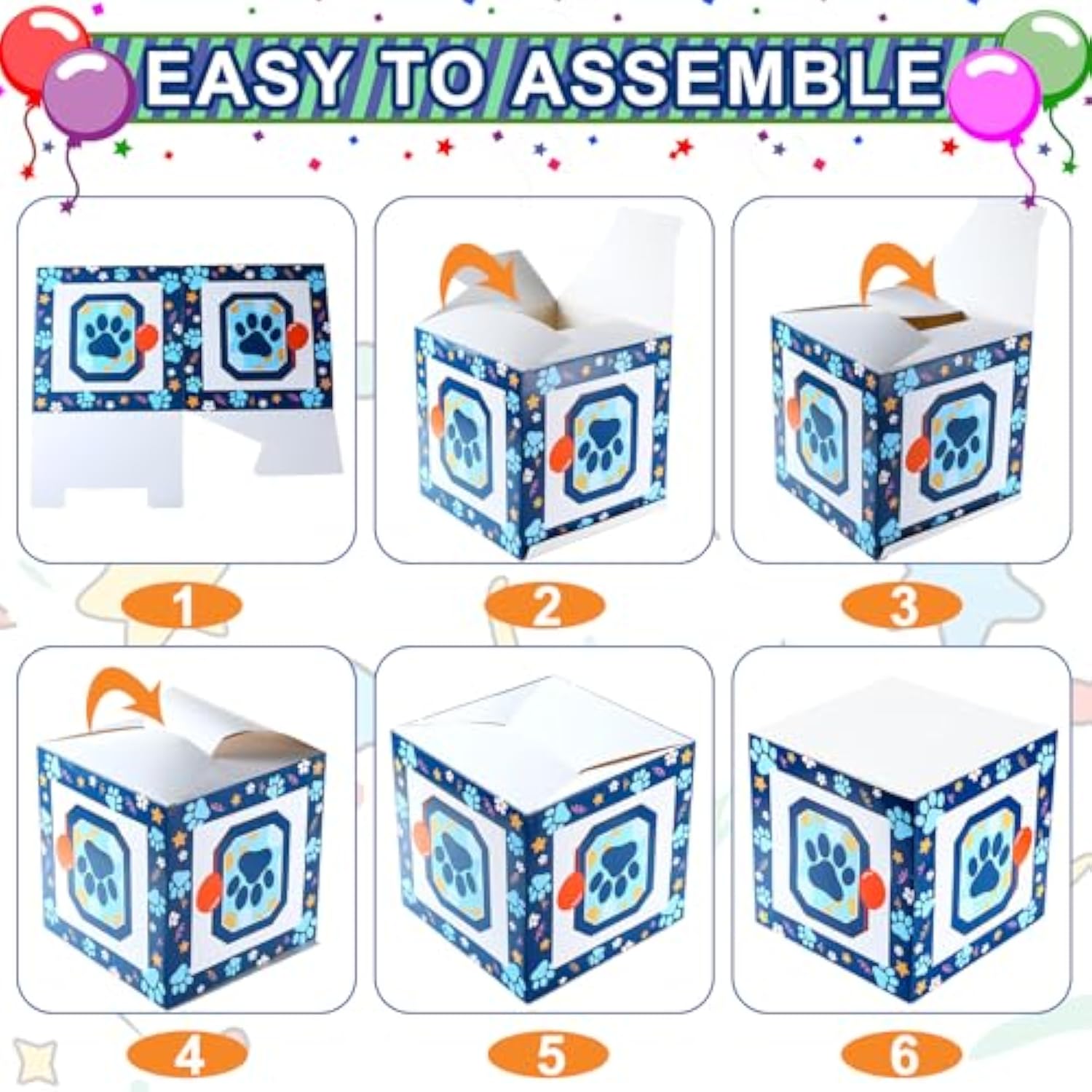 3-Pcs Blue Dog Paw 1st Birthday Balloon Boxes with 25 Balloons Set