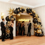 135 Pcs Black Gold Balloon Arch Kit with Confetti Star Balloons for Party Decor