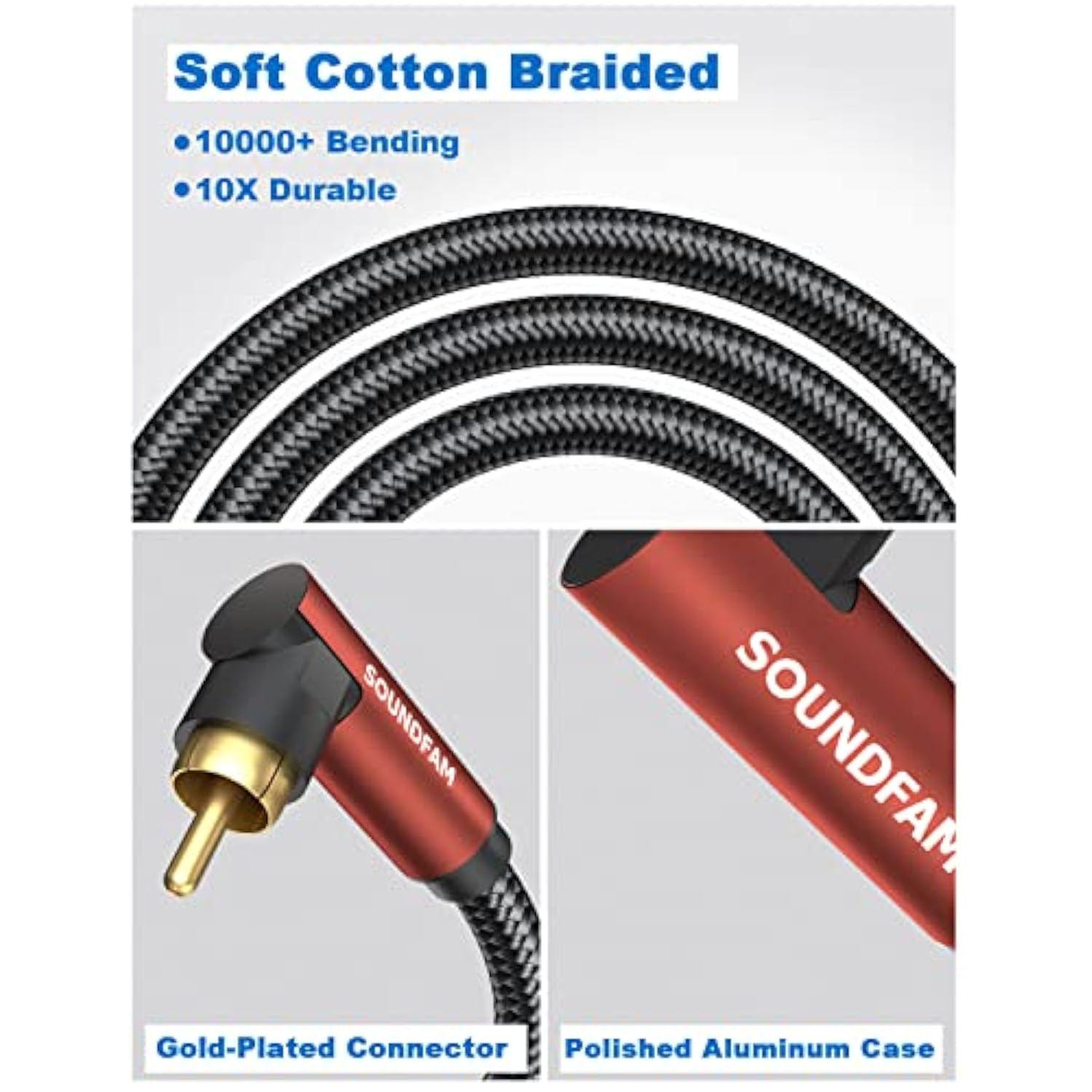 90 Degree Rca Cable Right Angle Subwoofer Cable, Premium Digital Audio Coaxial