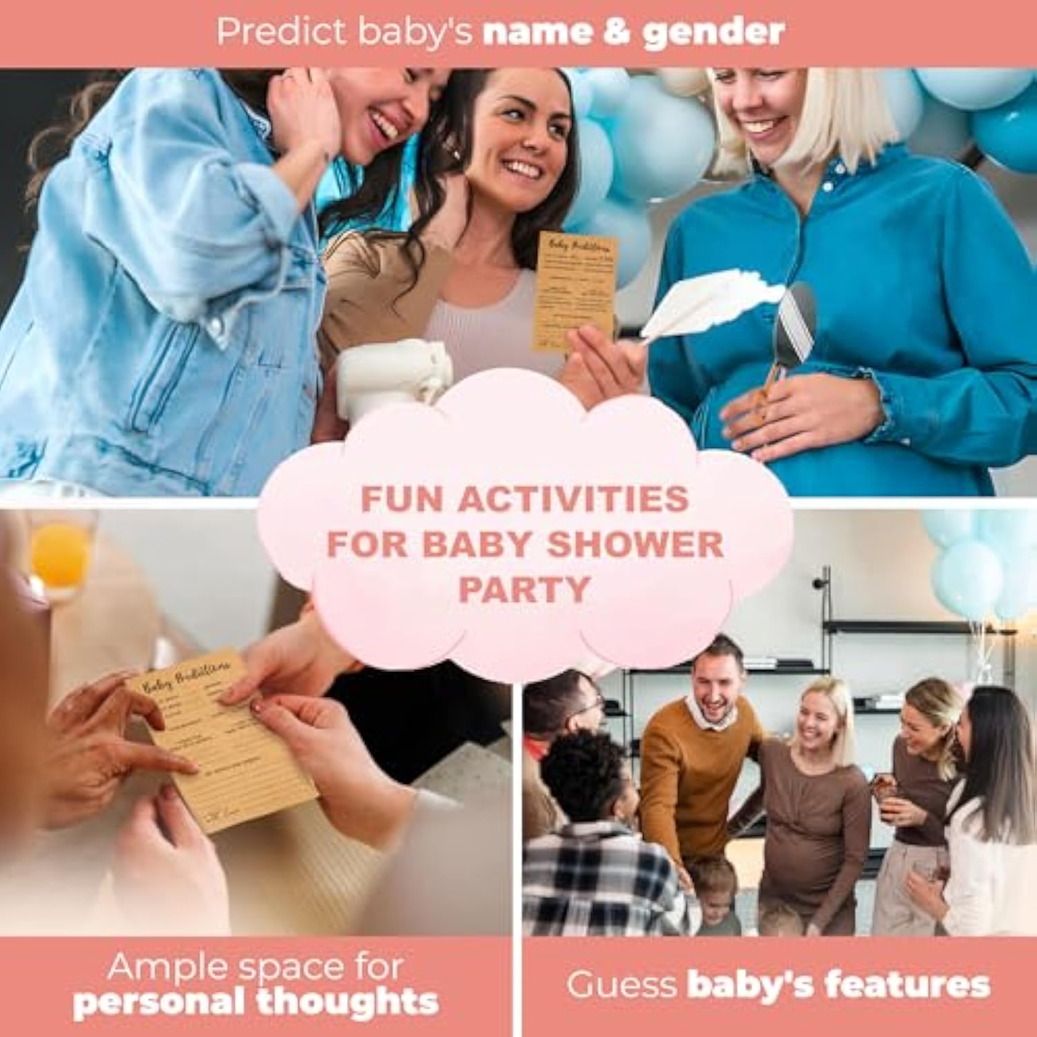 Baby Prediction Cards For Baby Shower Games - Set Of 50 Advice Cards Keepsake Box, Guessing Game Activities