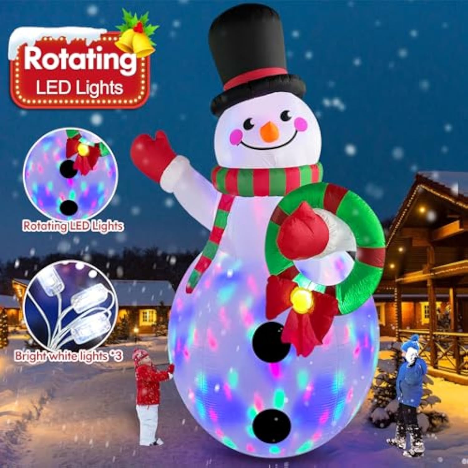 12 Ft Giant Christmas Inflatables Snowman Outdoor Decorations Built-In Rotating Led Lights, Huge Inflatable Snowman Chri