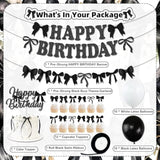 Black Bow Birthday Party Decorations, Girl Bow Birthday Decortions, Black White Balloons, Bows Banner Garland, Bows Cake & Cupcake Toppers And Satin Ribbon For Bow Party Decor