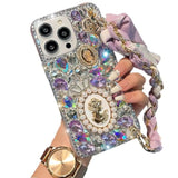Compatible With Iphone 16 Pro Max Glitter Bling Case, Cute Luxury 3D Crystal Queen Rhinestone Full Diamond With Silk Scarf Wristband Chain Women Case Cover For Iphone 16 Pro Max 6.9"