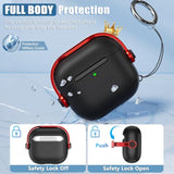 For Airpods 4 Case,Compatible With Apple Airpods 4Th Generation Case With Drop Protection Lock And Phone Holder Function,With Cleaner Kit And Keychain,For Men And Woman(Black Red)