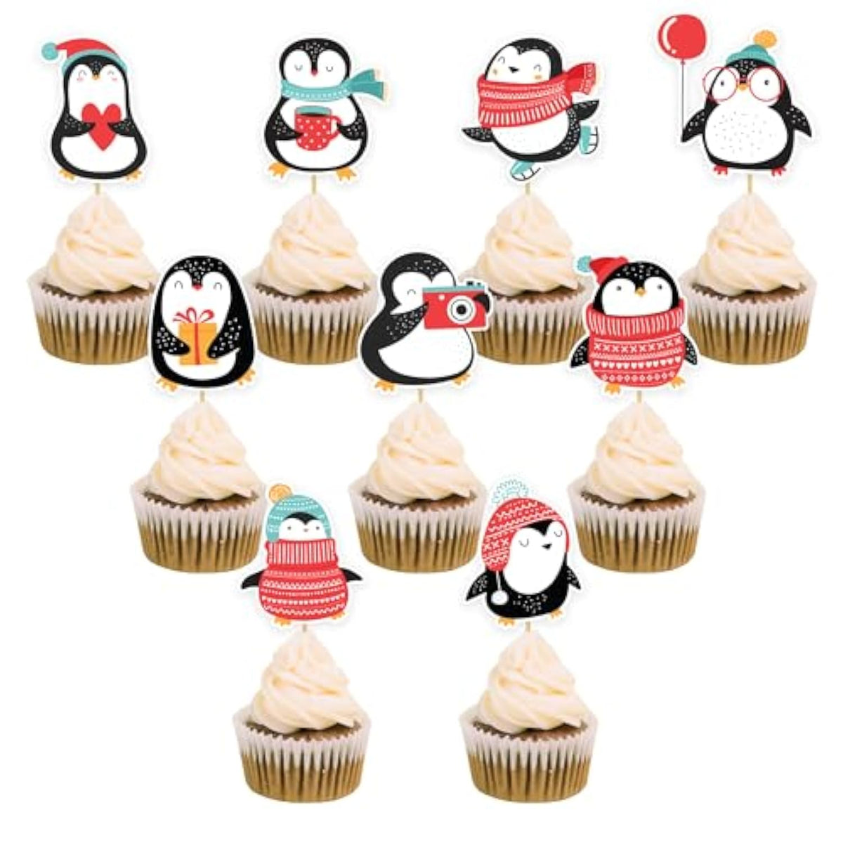 36-Piece Cute Penguin Cupcake Toppers for Birthday and Holiday Party Decor