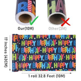 Colorful Birthday Wrapping Paper Roll - 17"x32.8', Fun Gift Wrap for Kids