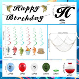 Gone Fishing Party Kit with Hanging Banner, Swirls, Balloons (Happy Birthday)