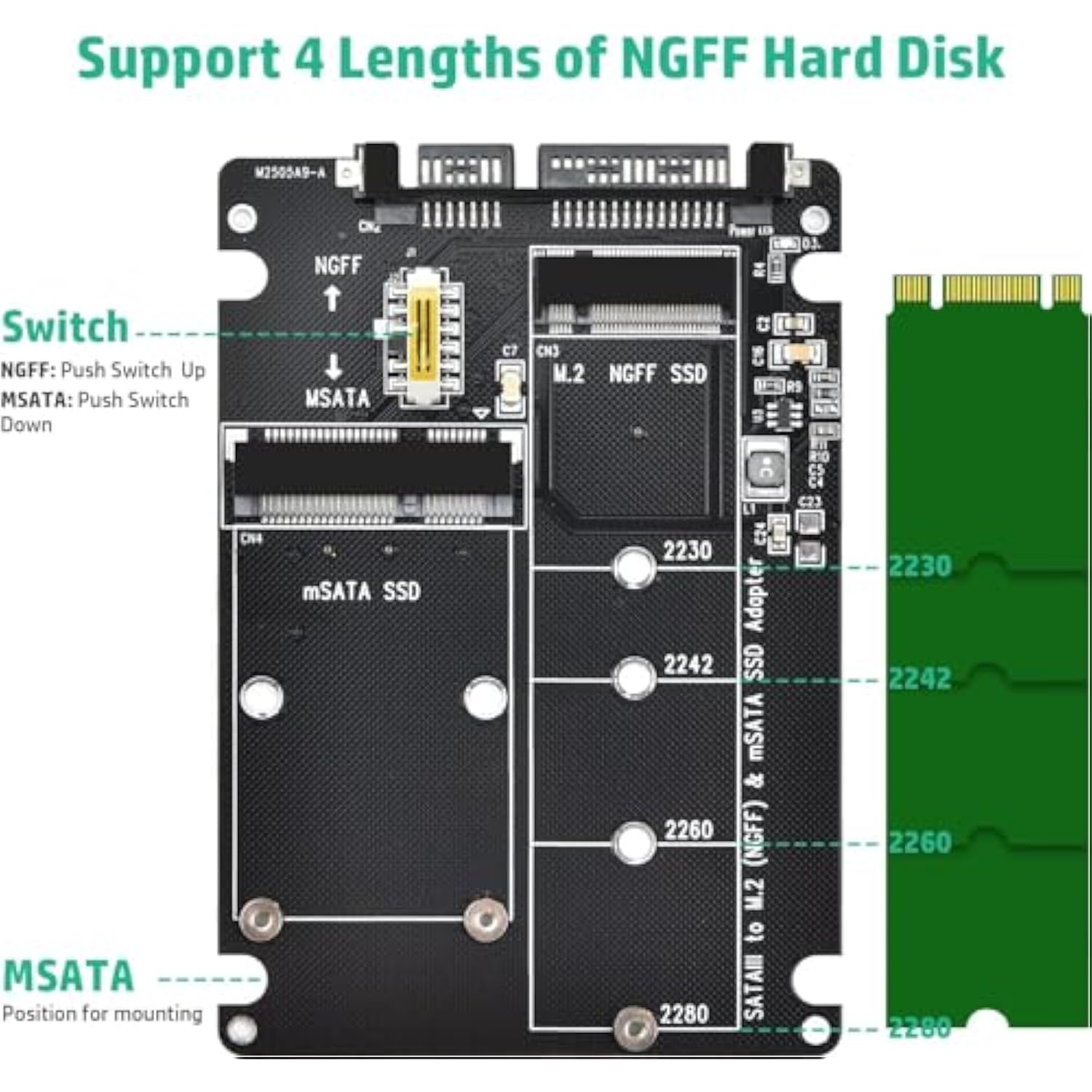 M.2 Ngff To Sata Adapter Msata And B Key/B&M Key M.2 Ngff Sdd To 2.5" Sata Iii