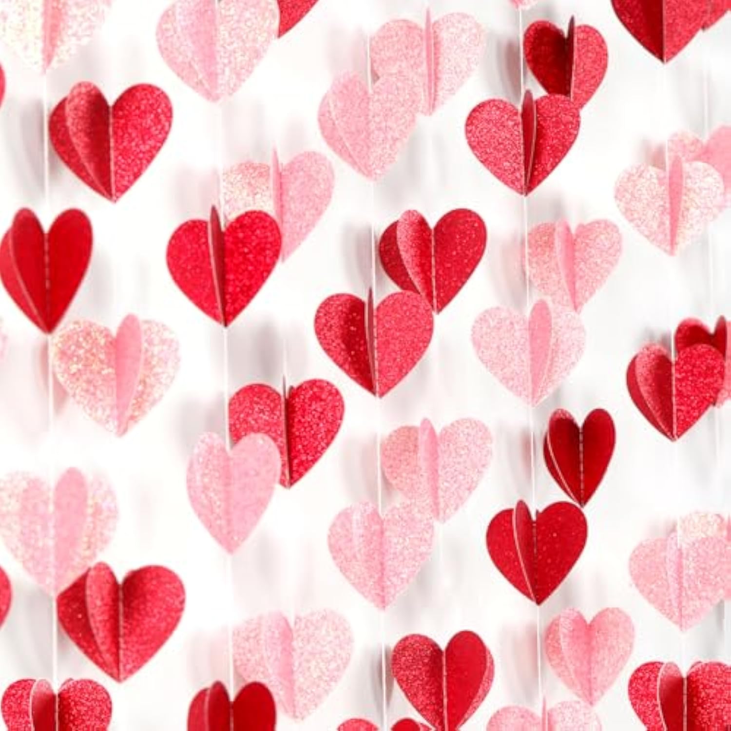Galentines Party-Decorations Valentines-Day 3D-Heart Garland - 40Ft Red Pink Streamers Paper Banner, Proposal Anniversary Romantic Birthday Baby Shower Rustic Wedding Hanging Ornaments Decor