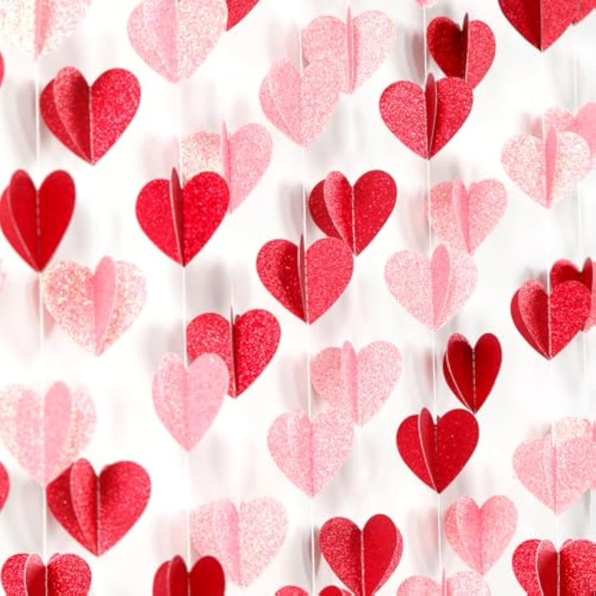 Galentines Party-Decorations Valentines-Day 3D-Heart Garland - 40Ft Red Pink Streamers Paper Banner, Proposal Anniversary Romantic Birthday Baby Shower Rustic Wedding Hanging Ornaments Decor