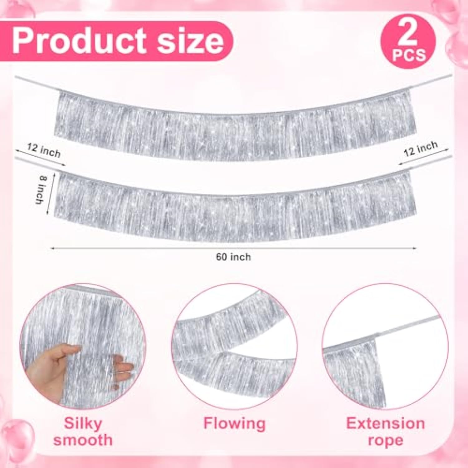 4 Pcs 2 Tier Iridescent Fringe Tinsel Chandelier 5 Ft Iridescent Fringe Banner Shimmering Foil Party Disco Ball Decor Shiny Ceiling Banner For Wedding Birthday 1920S Themed Parties(Silver)