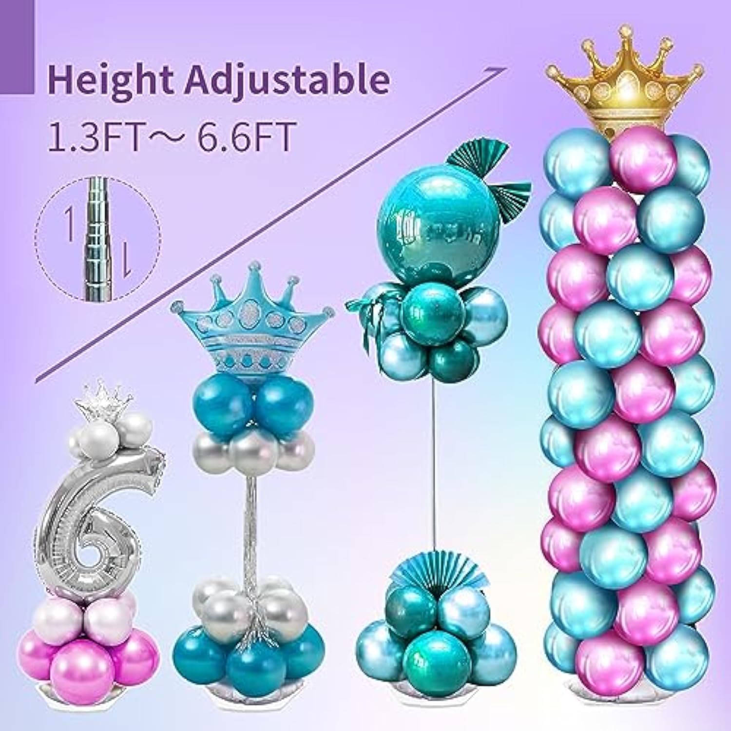 Balloon Column Kit Set Of 2, Balloon Stand For Floor With Base And Metal Telescopic Pillar?6.6Ft Adjustable Height?For Birthday,Graduation,Baby Shower, Wedding Party Decoration