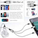 Multi Charging Cable, Usb C Splitter Cable, 3 In 1 Fast Charging Cord With 3 T