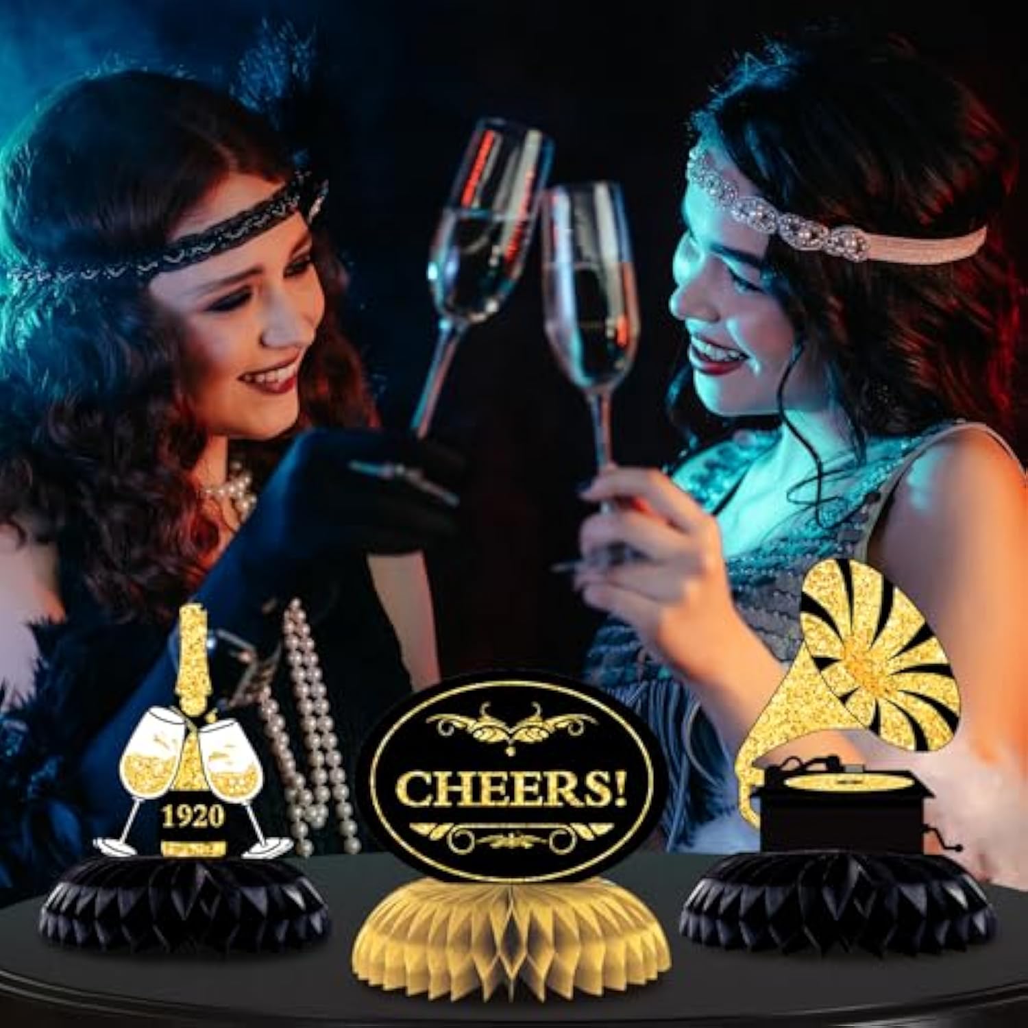 10 Pieces Roaring 1920'S Party Honeycomb Centerpiece Decorations Black