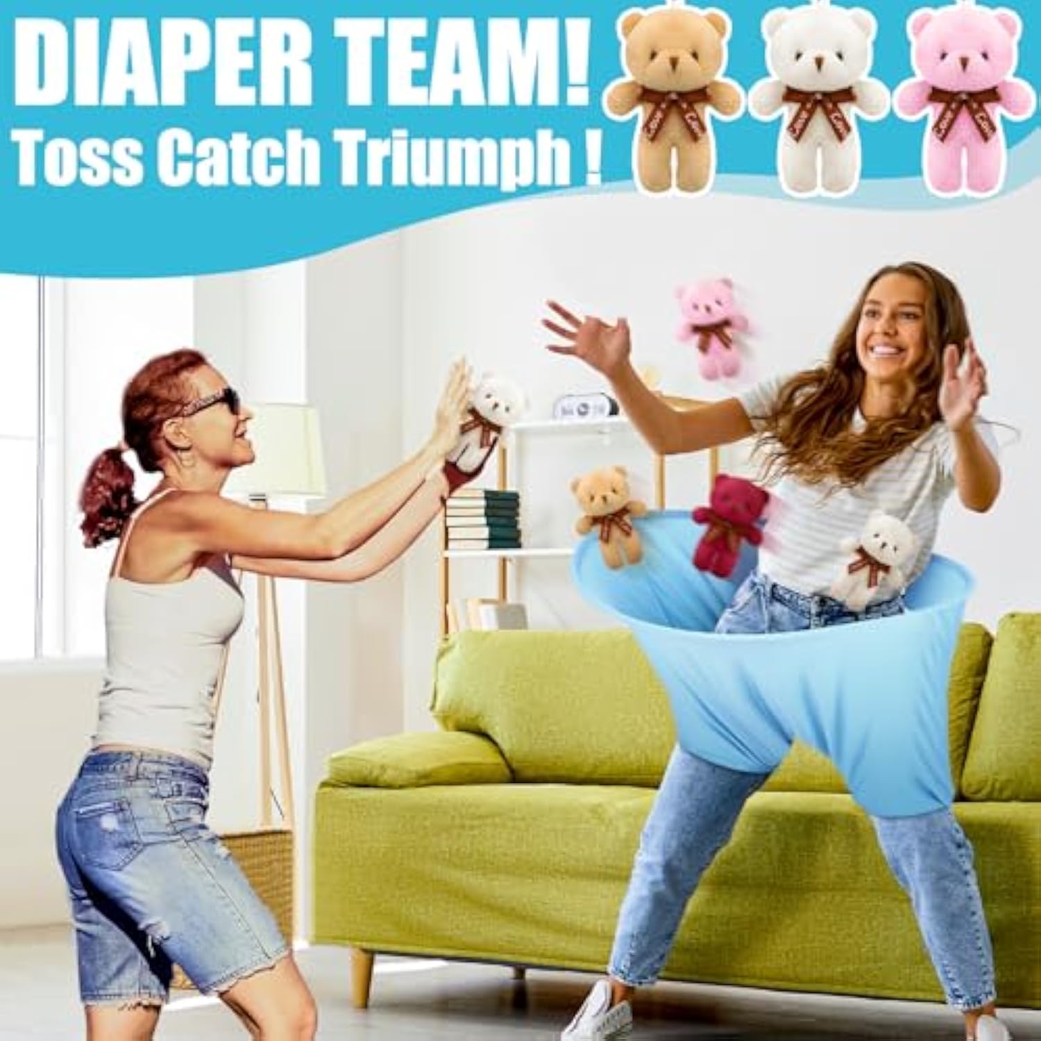 22 Pcs Funny Baby Shower Diapers Games Activities Fun Bridal Shower Games How Many Plushies Can You Catch In Your Big Diaper Gender Reveal For Boys Girls Adults(Blue)