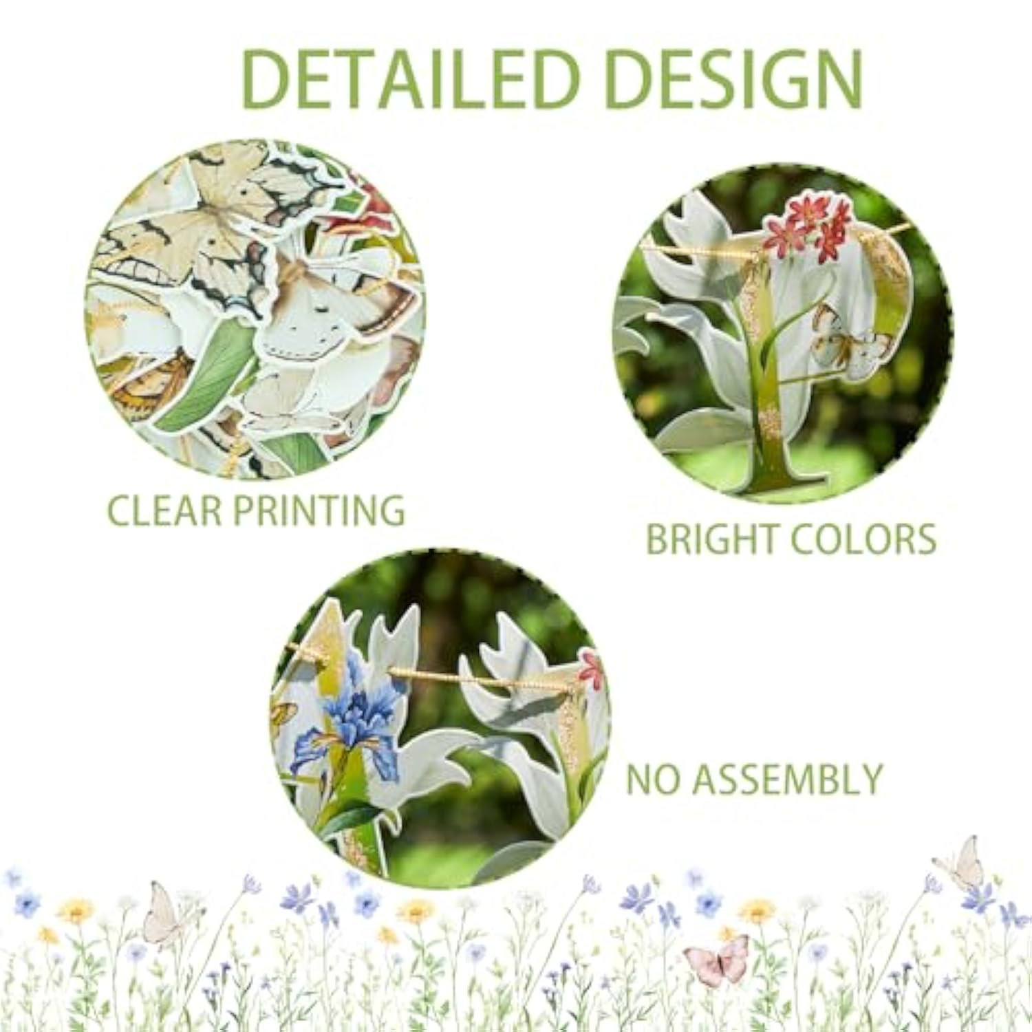 Wildflower Butterfly Happy Birthday Banner Garden Party Decoration Floral Birthday Decorations For Women Girl Spring Summer Birthday Baby Shower Supplies | Pre-Strung