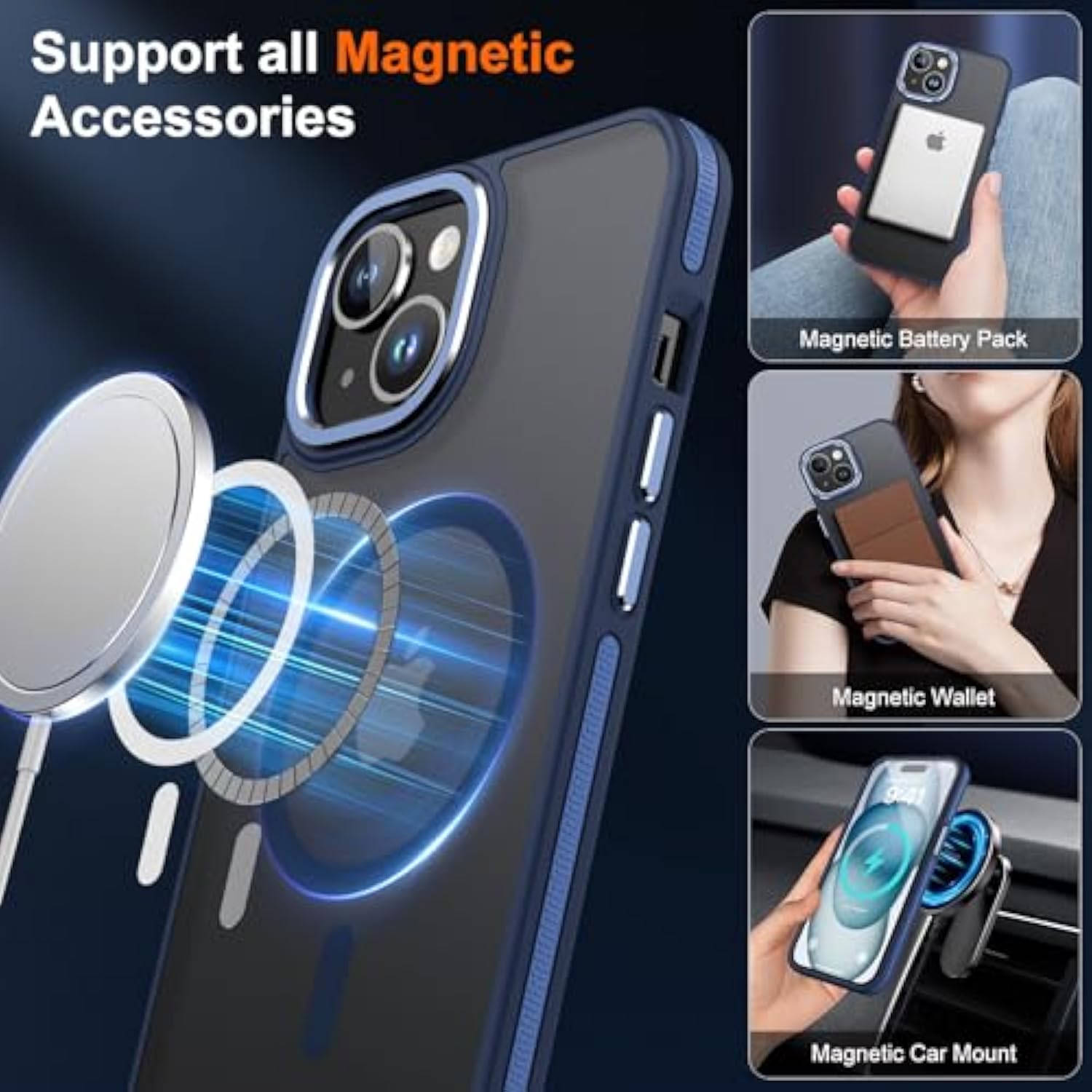 For Iphone 15 Case, Iphone 15 Phone Case With 2 Tempered-Glass Screen Protectors [Compatible With Magsafe][Military-Grade Protection] Shockproof Slim Fit Phone Case For Iphone 15 Case, Blue