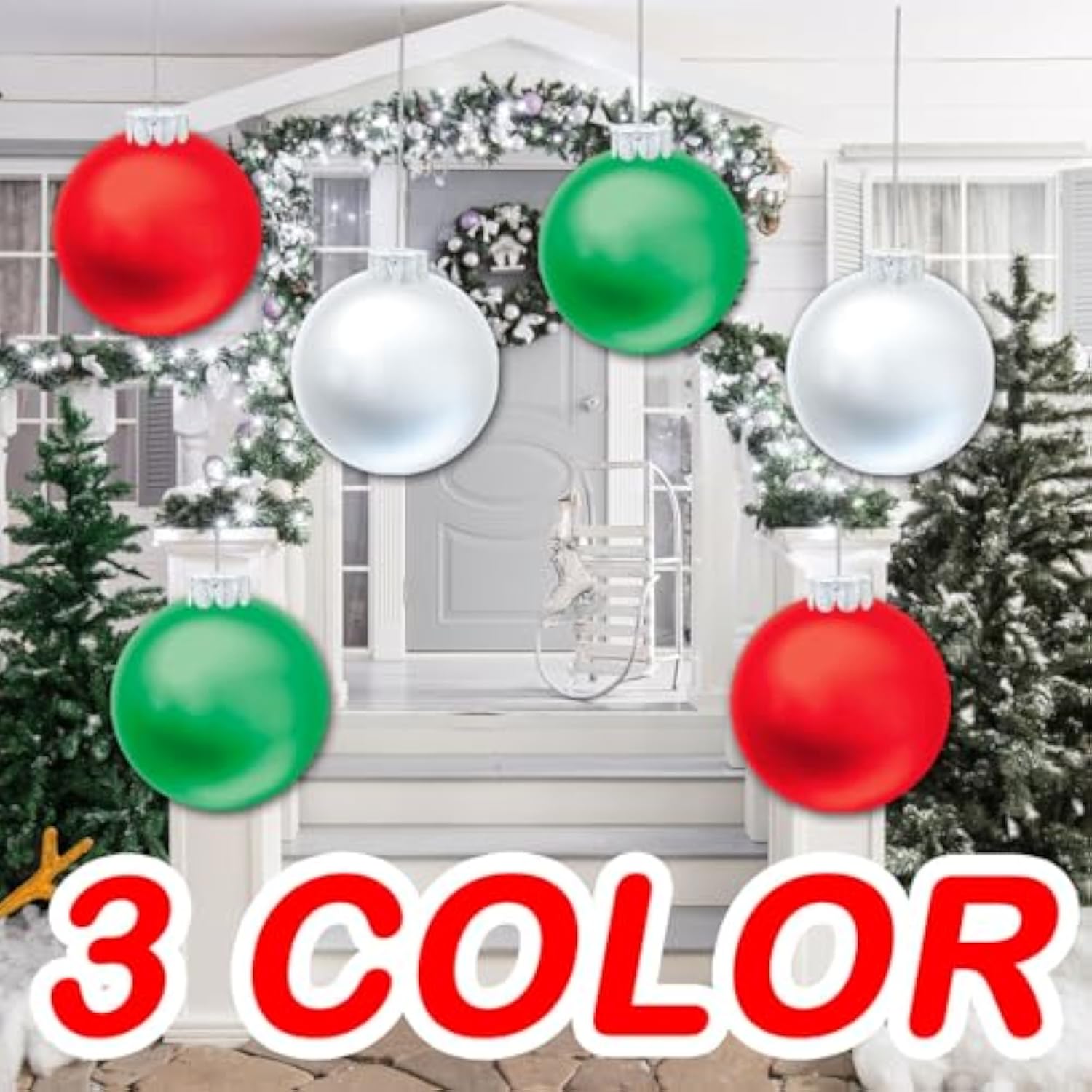 3 Pcs Outdoor Decorations, Large Inflatable Balls, Christmas Ornaments For Front Door Yard & New Year Festive (11 Inch B