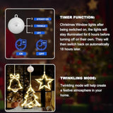 Timer 3Pcs Christmas Window Lights Decorations, Battery Powered Hanging Warm White Lighted Tree Bell Star Shaped Led Suc