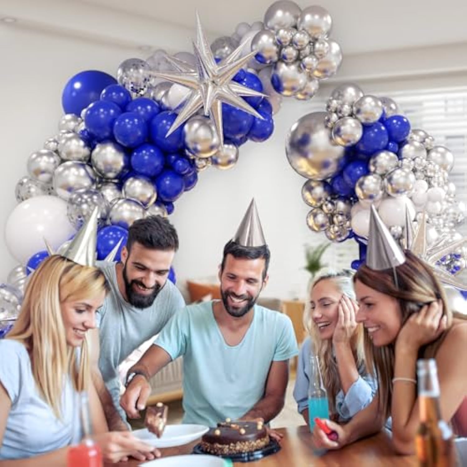 131Pcs Royal Blue And Silver Balloon Arch Garland Kit, Royal Blue White Silver Confetti Balloons For Wedding Graduation New Year Retirement Birthday Party Decorations