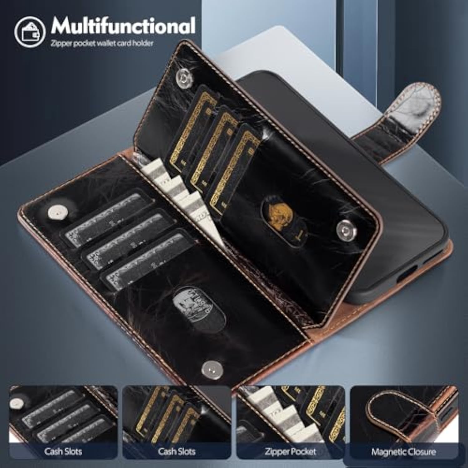 Compatible With Samsung Galaxy S25 Ultra Wallet Case With Card Holder,Women Men Rfid Blocking Pu Leather Flip Tpu Protective Cover Credit Card Slots,Phone Case For S25 Ultra,Coffee