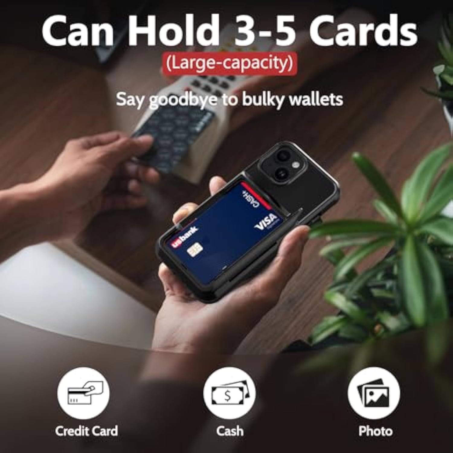 For Iphone 14 Case Wallet With Card Holder [Max 5 Cards] Dual Layer Heavy Duty Shockproof Drop Protection Hidden Flip Id Slot Phone Cover For Men Women, 6.1 Inch Black