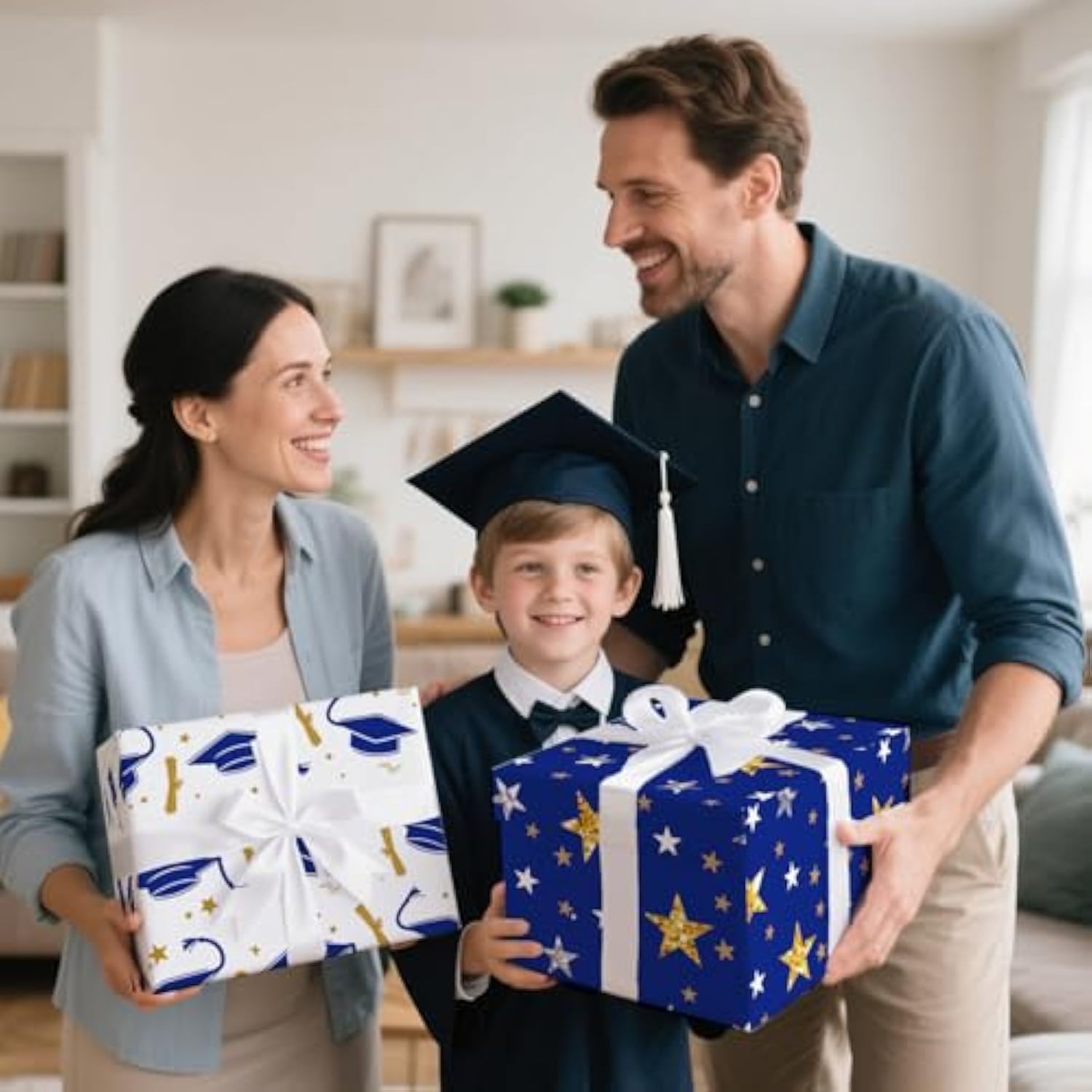 28 X 40 In Graduation Wrapping Paper Navy Gold Class Of 2025 Graduation Cap Assorted Design, Folded Flat Gift Wrap Paper - 6 Jumbo Sheets For School College Congrats Grad Party Celebration