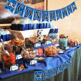 18 Pcs Graduation Candy Bar Dessert Buffet Decoration-A Sweet Ending To A New Beginning Sign Blue Congrats Grad Banner Food Labels Dessert Table Party Favor Ideas Supplies Navy Blue