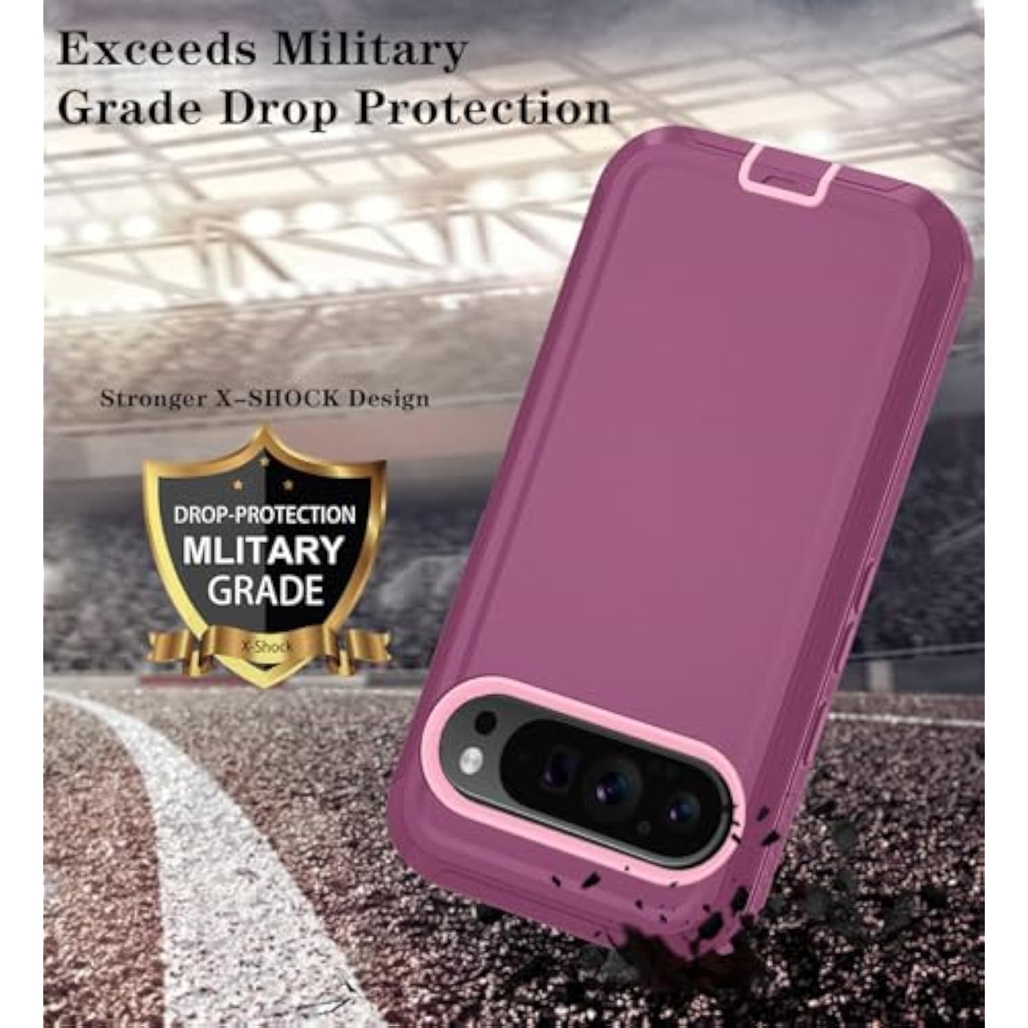 Phone Case For Google Pixel 10/10 Pro Case With Hd Screen Protector, Heavy Duty Shockproof & Dropproof 3-Layer Cover Phone Case For Pixel 10/10 Pro Case, Wineredpink