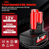 7.0Ah 12V Battery Replacement For Milwaukee M12 Battery Lithium 48-11-2401 48-11-2412 48-11-2411 48-11-2420 48-11-2410 Cordless Tools 2Pack
