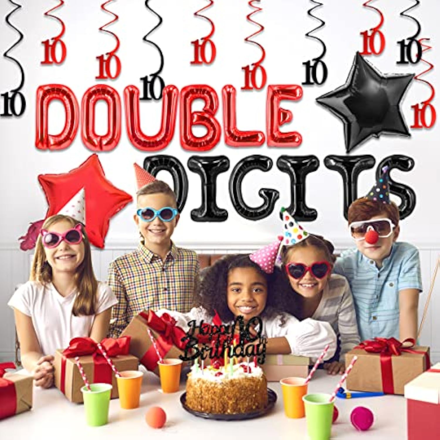 10Th Birthday Decorations For Boys Red And Black Double Digits Birthda