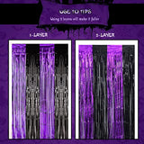3 Pack Black Purple Foil Fringe Curtains Halloween Backdrop Streamers Party Decor
