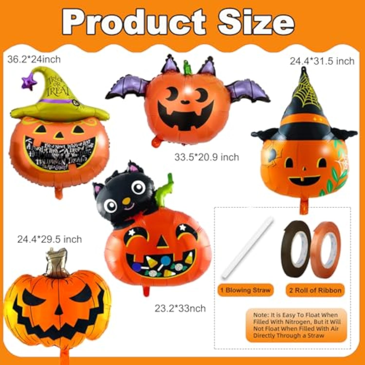 8Pc Halloween Pumpkin Foil Balloons – 30" Orange Black Jack O’ Lantern Decor