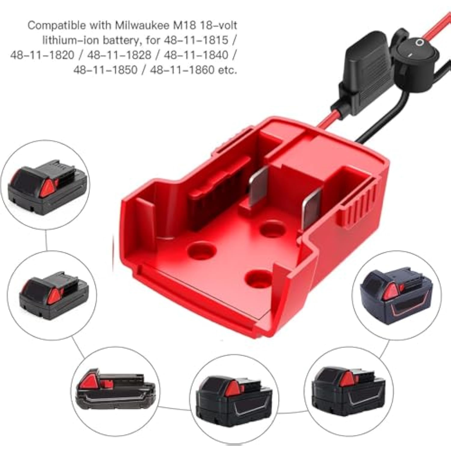 2 Pack Power Adapter Wheel Compatible With Milwaukee M18,18V Power Battery Wheel Conversion Kit With Switch, Fuse & Wire Terminals, 12Awg Wire, Power Connector For Diy Rc Car Toys And Robotics