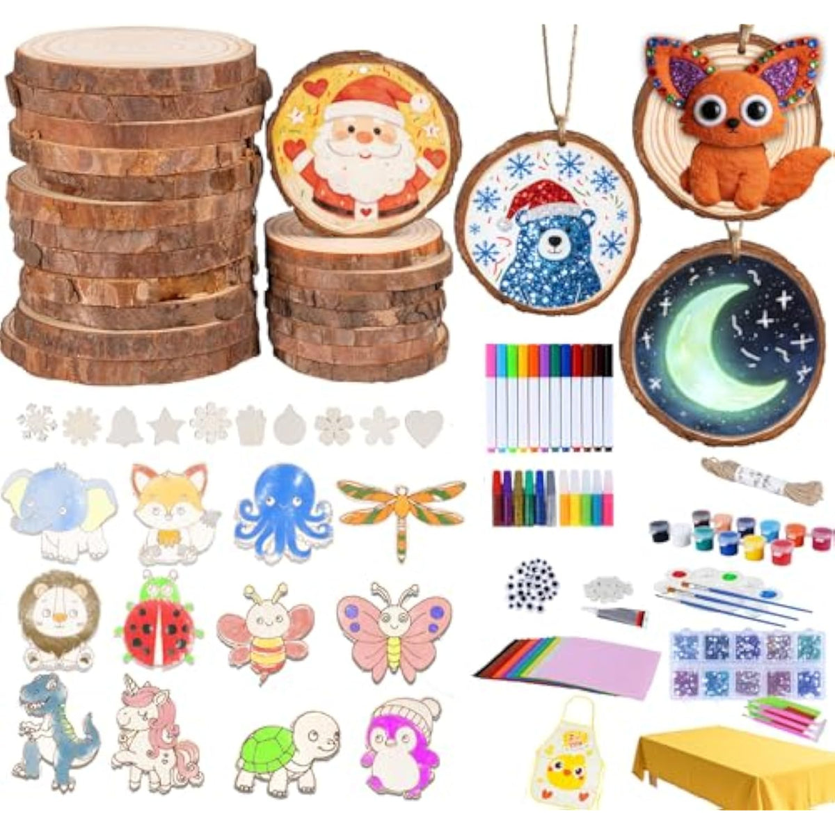 171 Pcs Unfinished Wooden Ornaments For Crafts-Glow In The Dark, 1.9"-4" Wood Slices,Diy Christmas Ornament Kits For Kids Crafting Painting Winter New Year Party Hanging Decorations