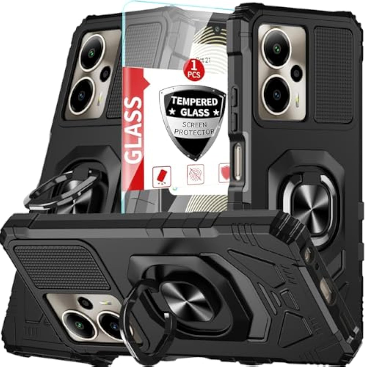 For Cricket Outlast 5G 2024 Case/At&T Motivate Pro 5G Phone Case, Work With Magnetic Car Mount, With Screen Protector, Heavy Duty Rugged Protective Cell Phone Cover, Case With Kickstand.(Black)