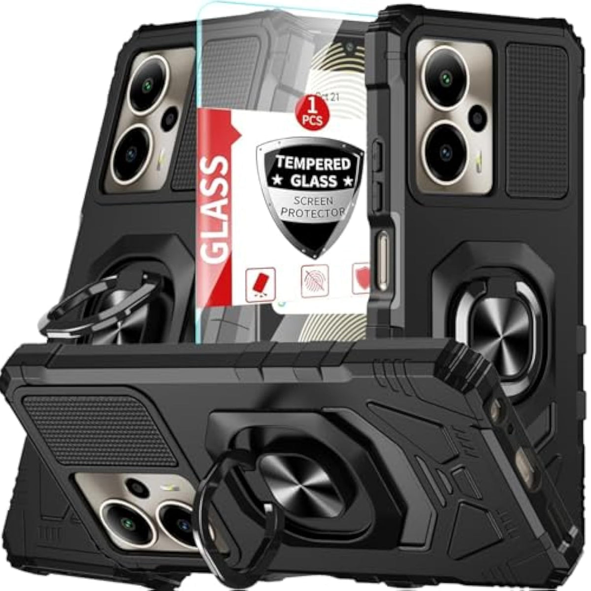 For Cricket Outlast 5G 2024 Case/At&T Motivate Pro 5G Phone Case, Work With Magnetic Car Mount, With Screen Protector, Heavy Duty Rugged Protective Cell Phone Cover, Case With Kickstand.(Black)