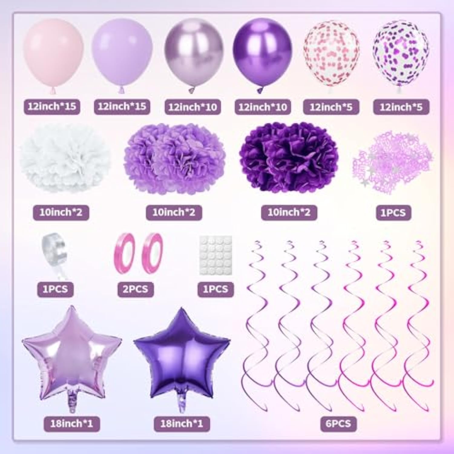 86pcs Purple Party Decor - Balloons, Banner, Sash, Crown, Tablecloth & More