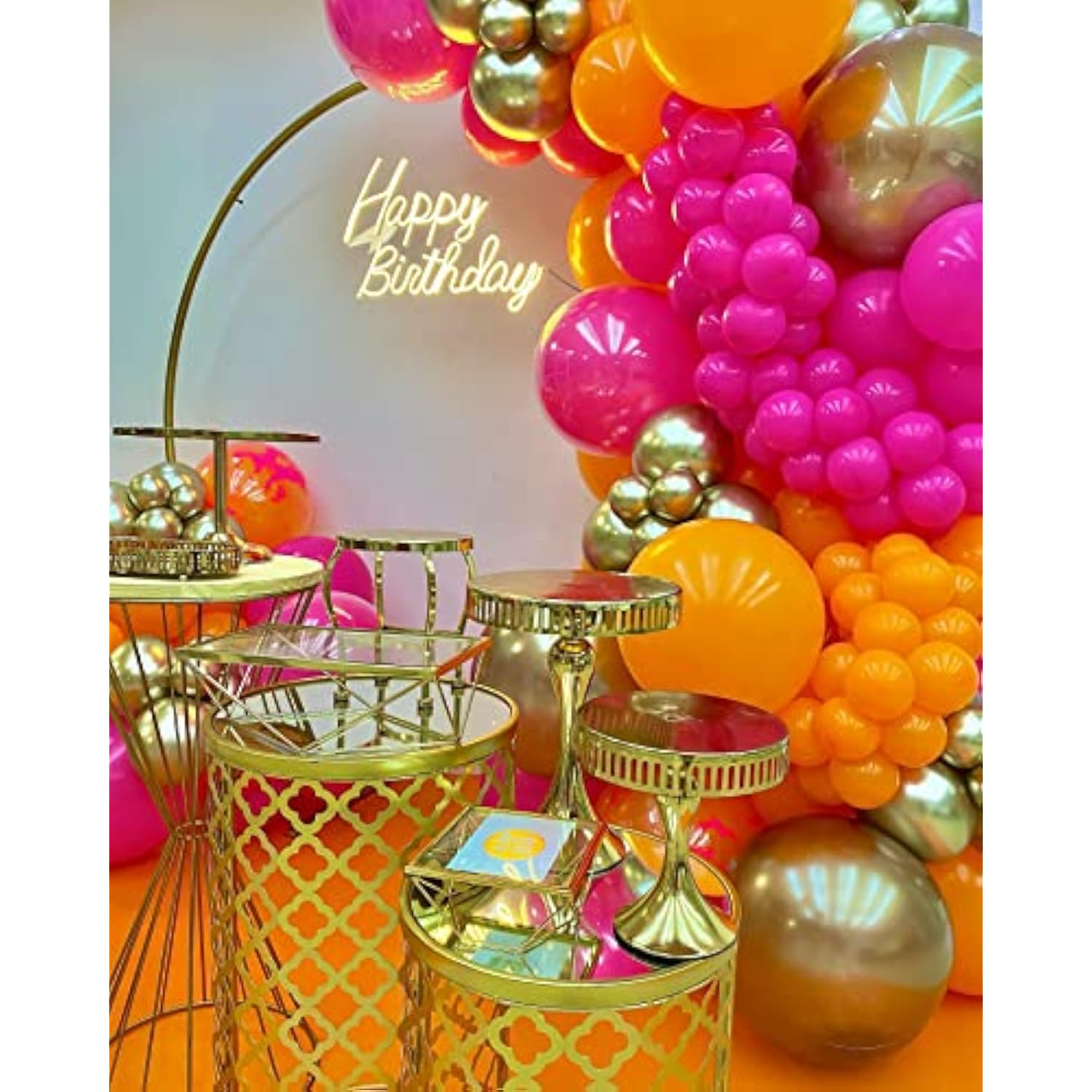 Balloon Garland Kit Arch Burnt Orange Hot Pink And Gold For Party Decoration Women Birthday Graduation