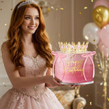 8 Pcs Queen Crown Cake Topper For Women, Happy Birthday Princess Tiaras Headband With Bow Tie Wedding Cake Decorations For Birthday Party Supplies(Gold And Pink)