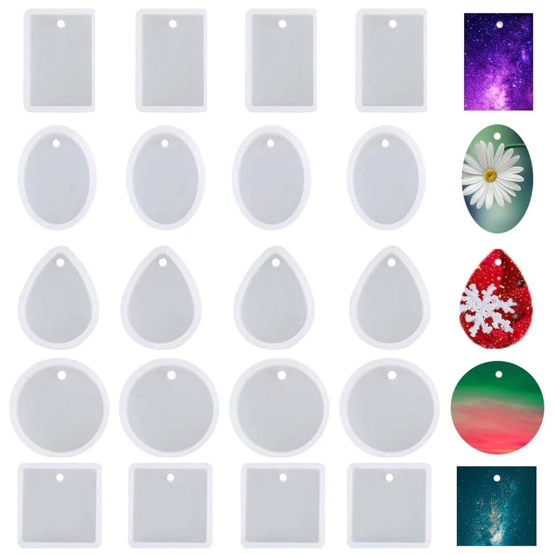 20Pcs Jewelry Casting Molds, Silicone Pendant Resin Molds With Hanging Hole, Jewelry Making Diy Craft Tools - 5 Styles
