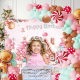 Christmas Gingerbread House Happy Birthday Party Decorations 140Pcs Gingerbread Balloon Arch Garland Kit Winter Merry Xmas Pink Bday Snowflake Candyland Banner Backdrop