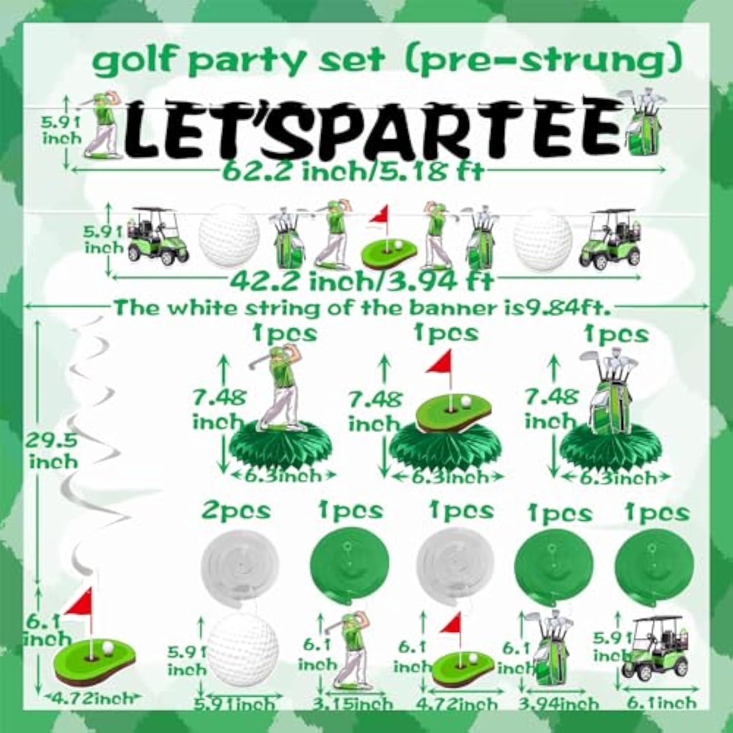 Pre-Assembled Golf Birthday Party Decorations Golf Themed Party Decorations Golf Decorations For Party Golf Banner 6 Golf Party Hanging Swirl 3 Golf Honeycomb Centerpieces Par-Tee Time Birthday