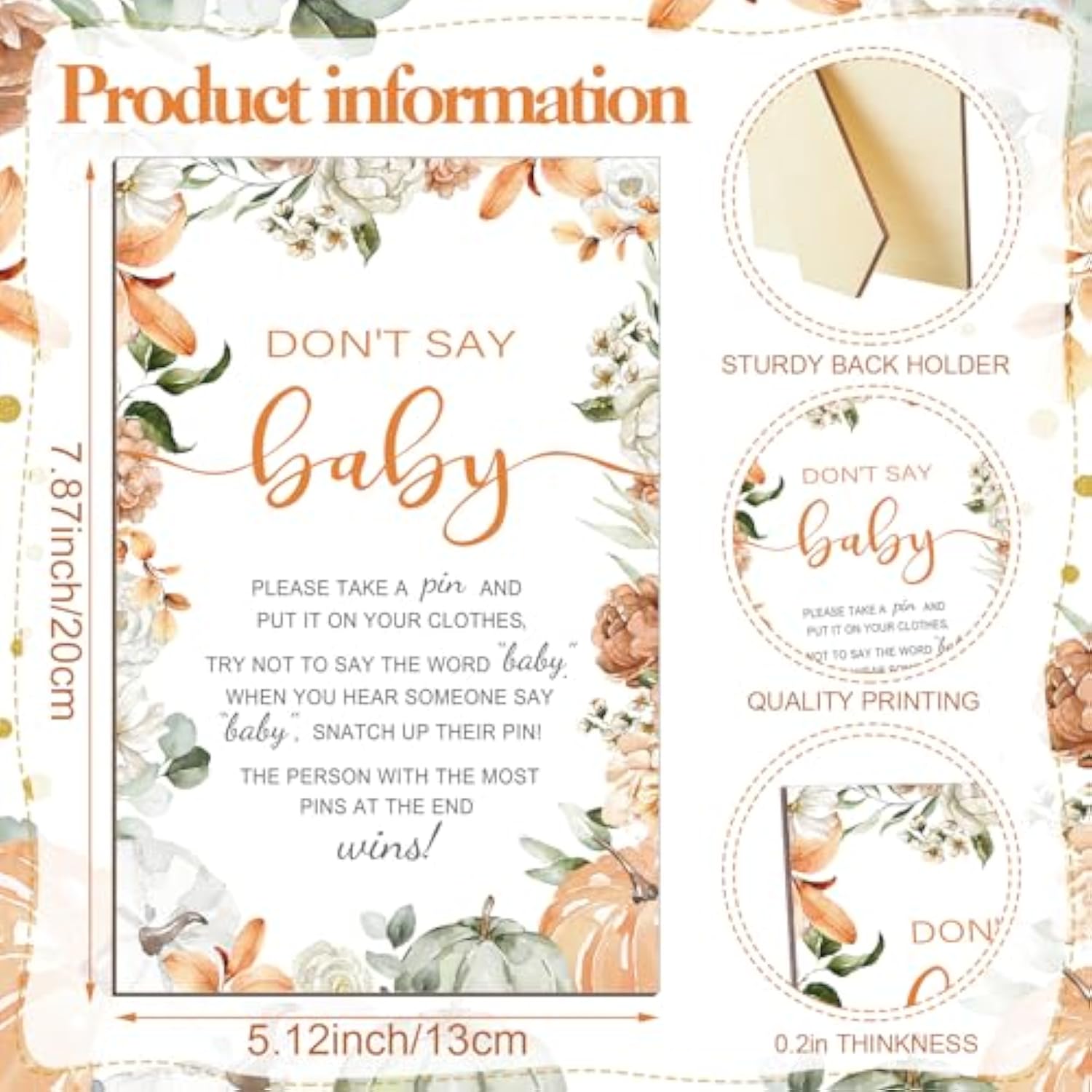 321 Pcs Little Pumpkin Baby Shower Game Supply For Girl Or Boy 5 Set Include 50 Activity Card 20 Pencil 1 Don'T Say Baby Sign 50 Clothespin For Price Is Right Prediction Bingo Game Party Decor