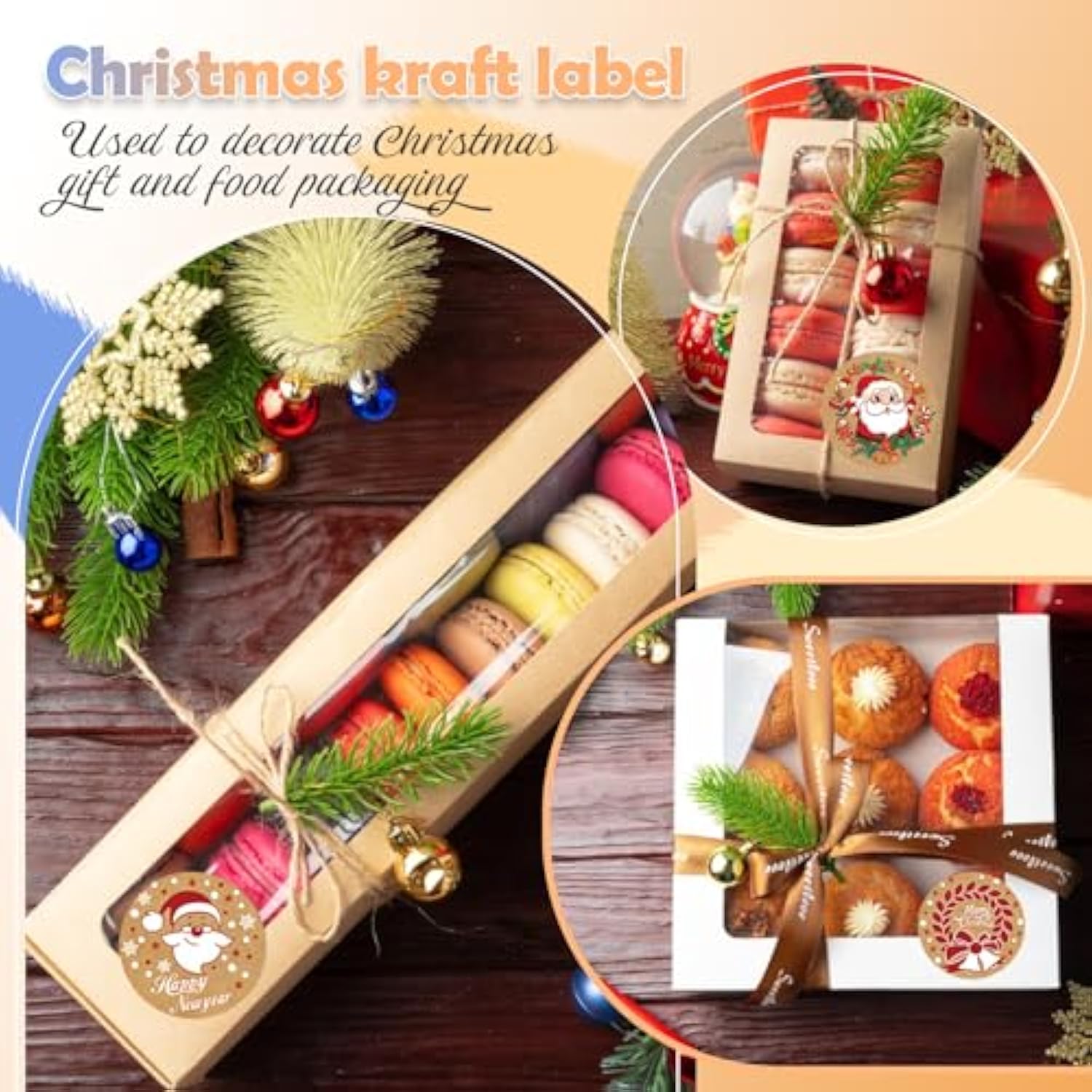 288Pcs Christmas Kraft Stickers, 1.5Inch Large Christmas Stickers For Crafts, Christmas Kraft Stickers For Baked Goods, Envelope Seal, Cards (12 Sheets)