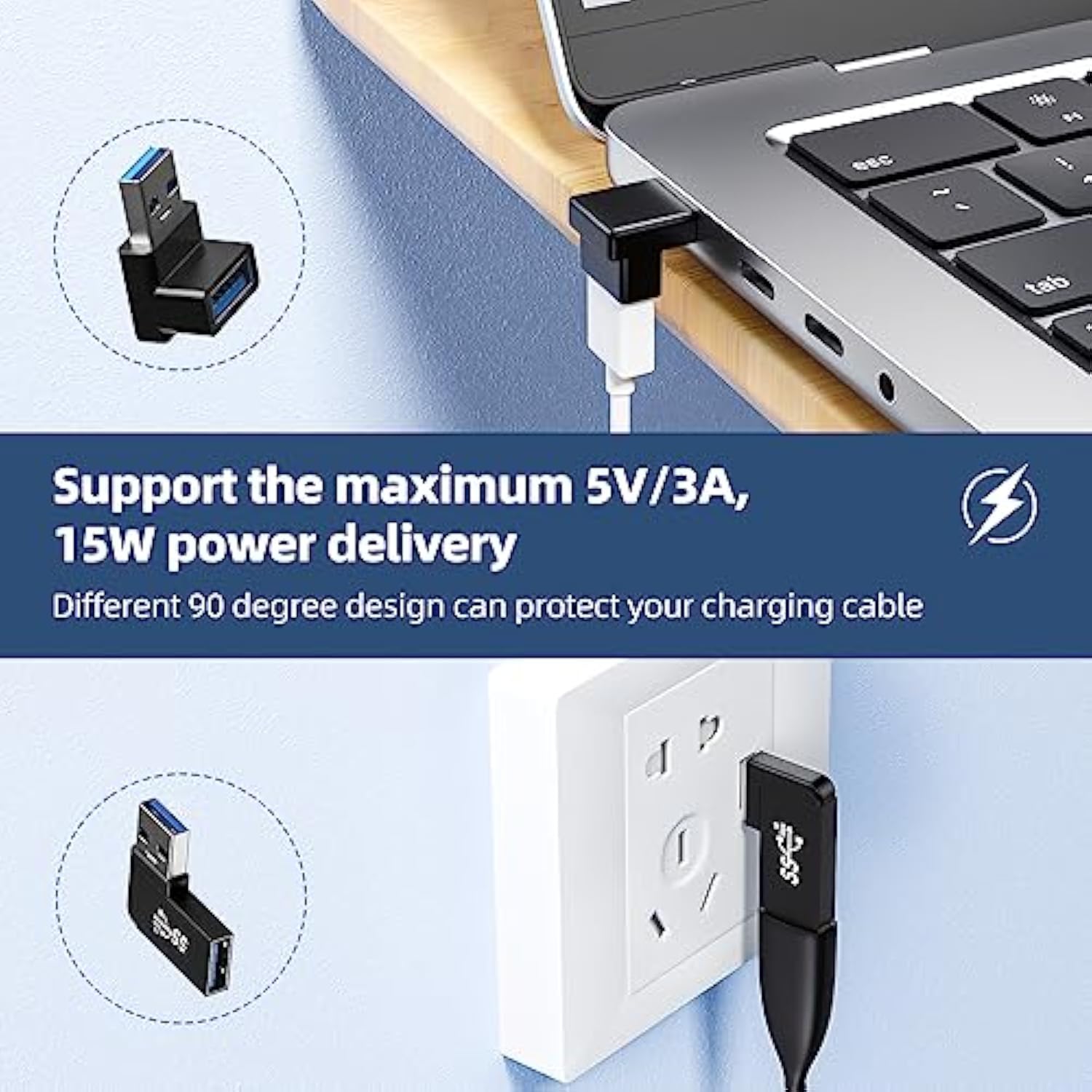 6 Pack 180 Degree & 90 Degree Usb 3.1 Adapter, Left And Right Angle Usb A Male