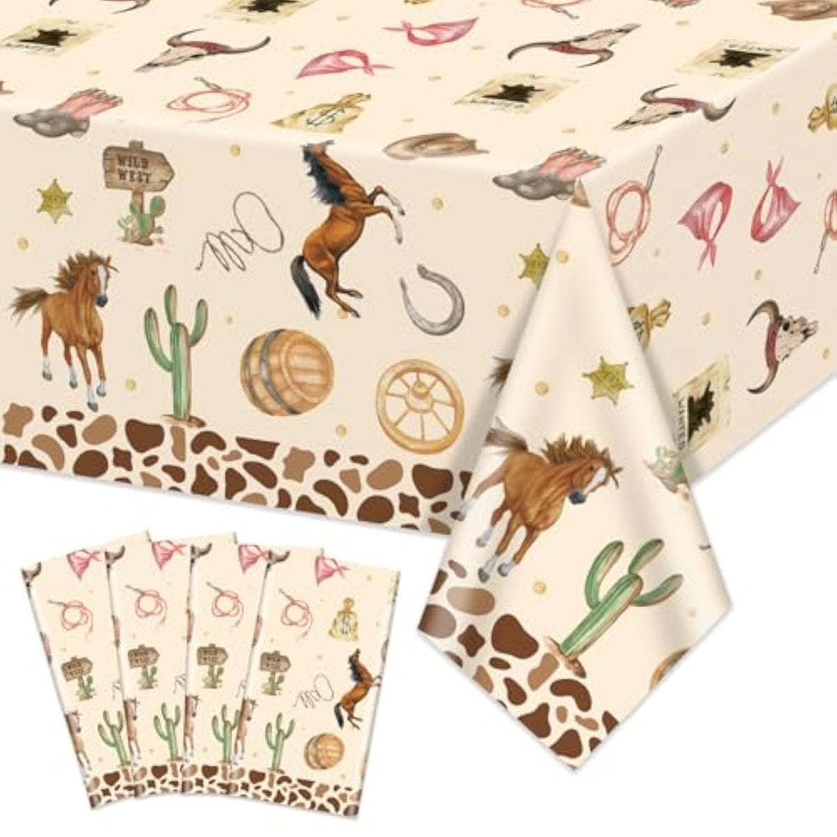 Cowboy Tablecloth - 4 Pcs Wild Western Print Tablecloths Cowboy Party Decorations For Rodeo Birthday Supplies Baby Shower Western Party Decorations