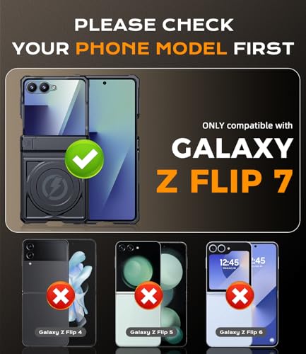 Magnetic case for  Z-Flip-7: Full-Body Military Grade Protective Phone Case [Magsafe Compatible][Dual Kickstand] Heavy Duty Cover for Galaxy Z