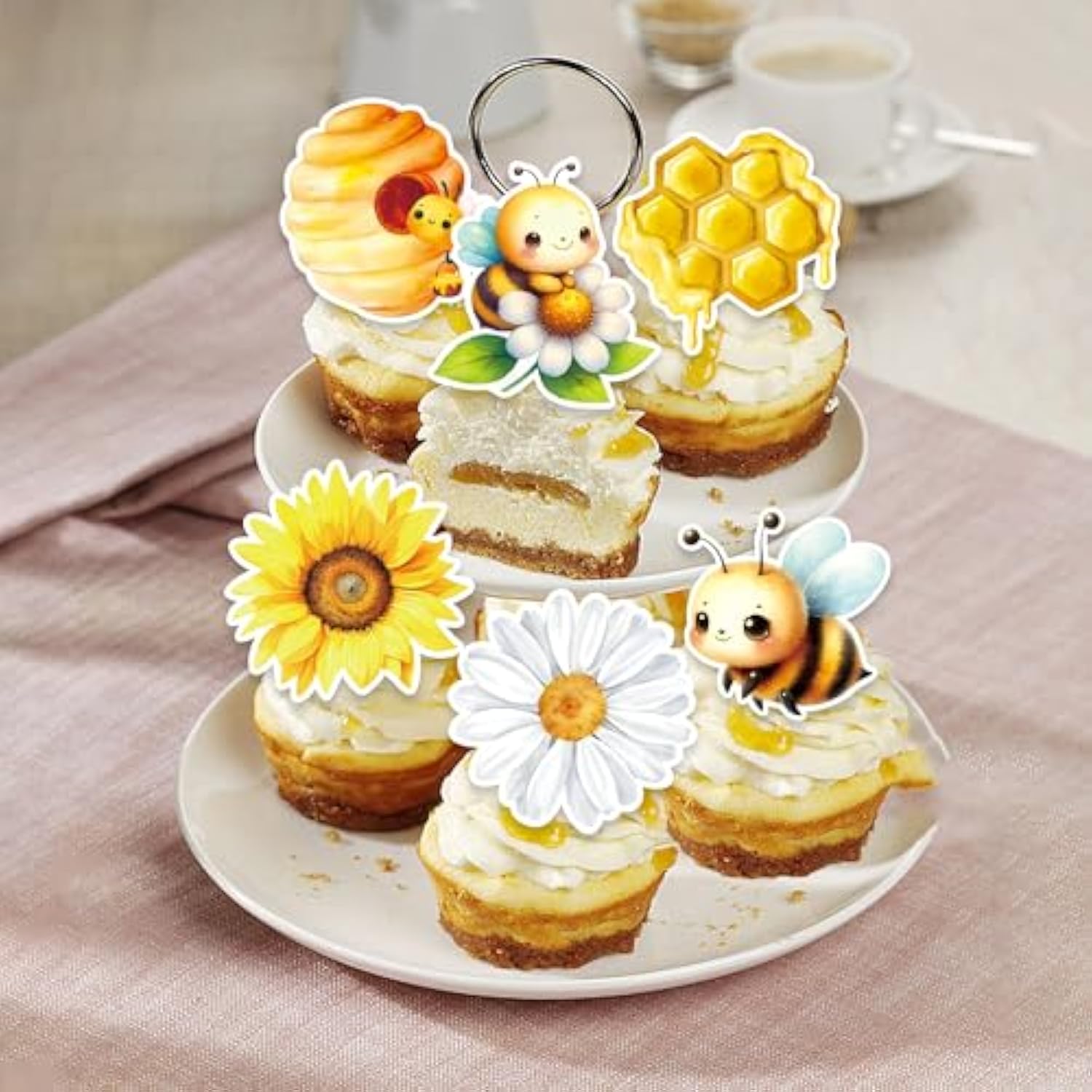 48 Pcs Edible Bumble Bee Cupcake Toppers Wafer Paper Oh Babee Cake Decorations For Bee Theme Baby Shower Kids Boys Girls Birthday Cake Party Decoration