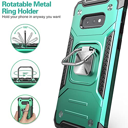 For Galaxy S10E Case With Tempered Glass Screen Protector,Hybrid Drop Test Slim Fit Cover With Car Mount Kickstand Slim Fit Protective Phone Case For Galaxy S10E,Dark Green